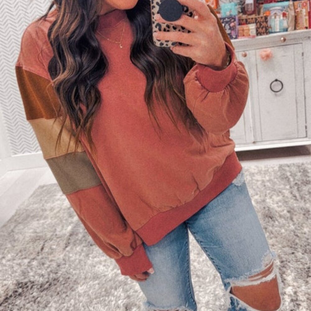 NWT Easel Corduroy Color Block Mineral Wash Sweatshirt Pullover – Size Small